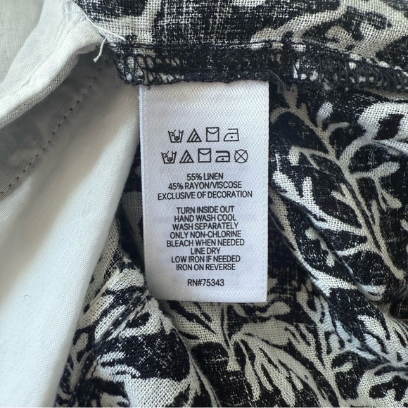 Martha Stewart Collection Kaftan Dress XL Linen Blend Black White Tassels Pocket - Picture 7 of 8